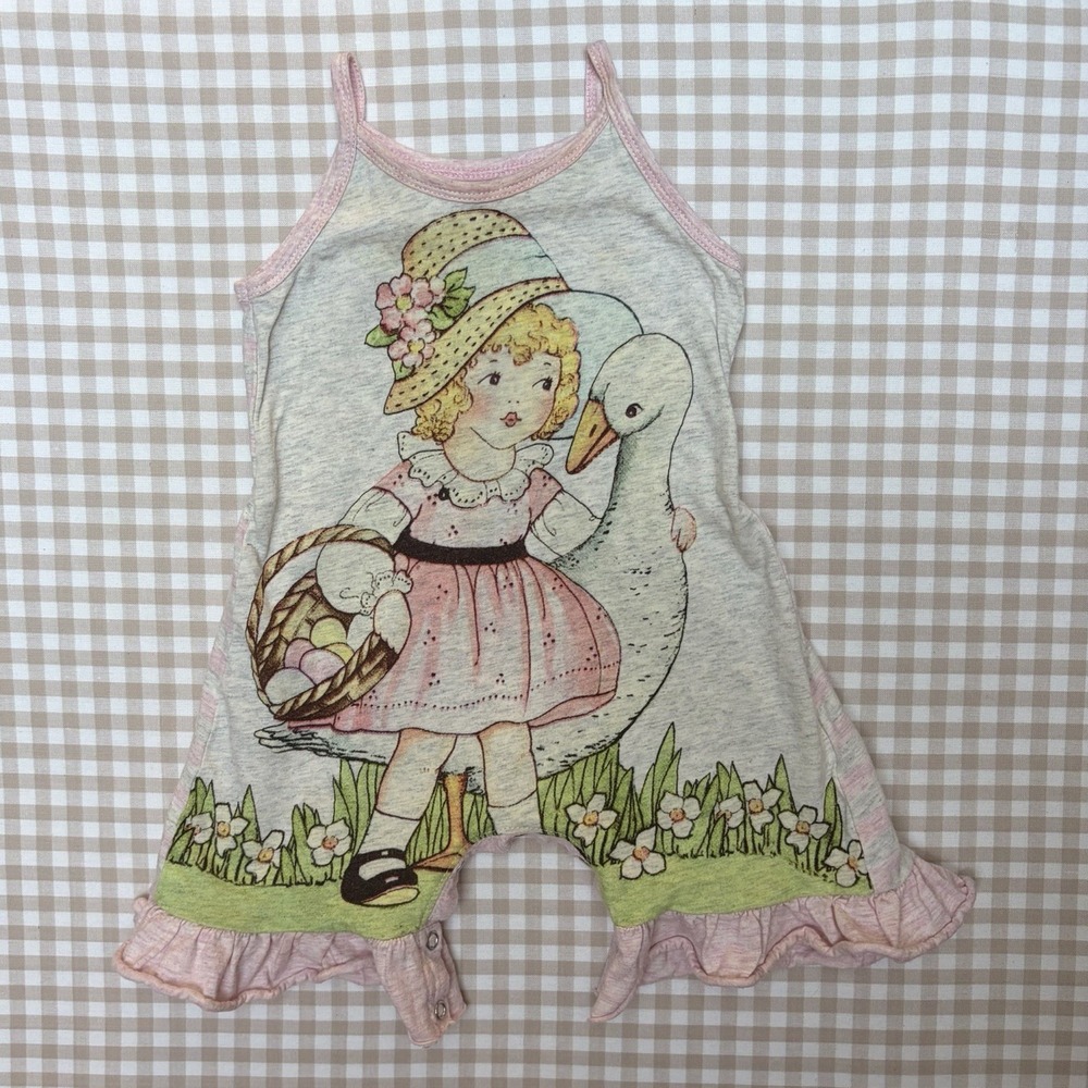 Little Wings Organic Cotton Easter Bunny Goose Ruffle Romper 6-9M Cottagecore